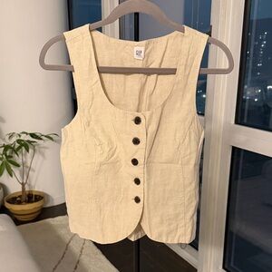 GAP Light Tan Sleeveless Button-Up Blouse